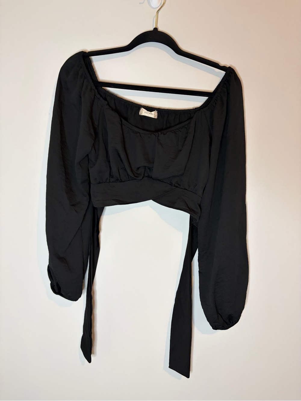 Altar'd State Black Long Sleeve Wrap Boho Festival Crop Top - Womens Size